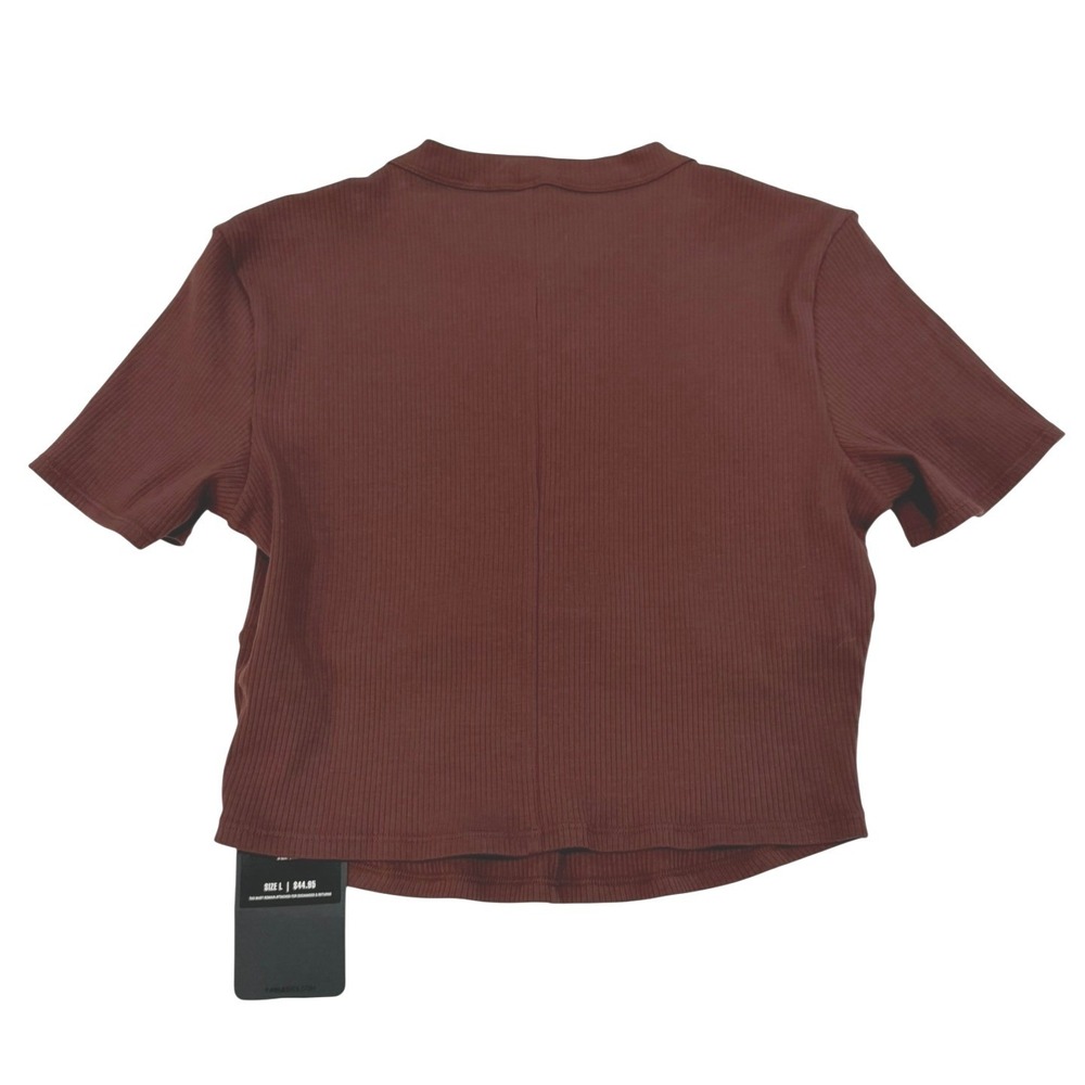 Fabletics Seamed Rib Baby Tee Mahogany Brown Cropped Short Sleeve Shirt L NWT - Picture 5 of 6